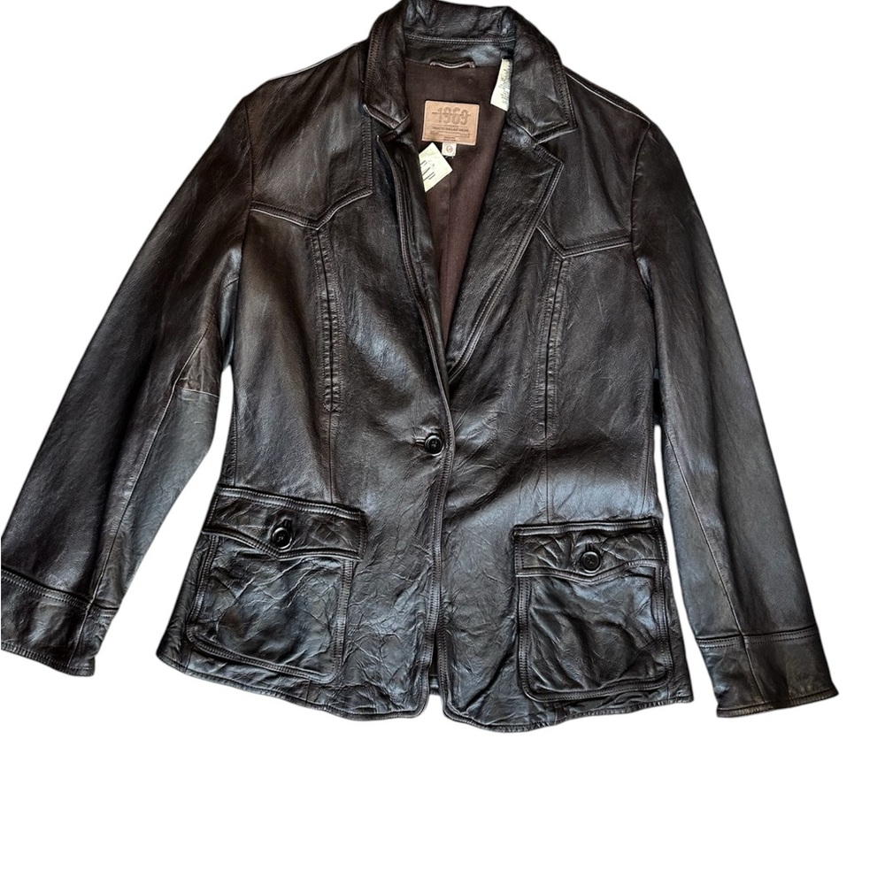 GAP Women's Brown Cow Leather Jacket Spring 03 Size L - Picture 7 of 10